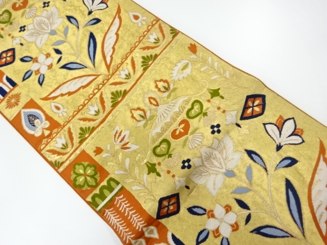 JAPANESE KIMONO / ANTIQUE FUKURO OBI / SILK / WOVEN FLORAL SARASA
